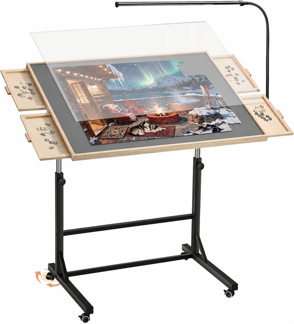 1500-Piece Wooden Puzzle Table with LED Light & 4 Drawers