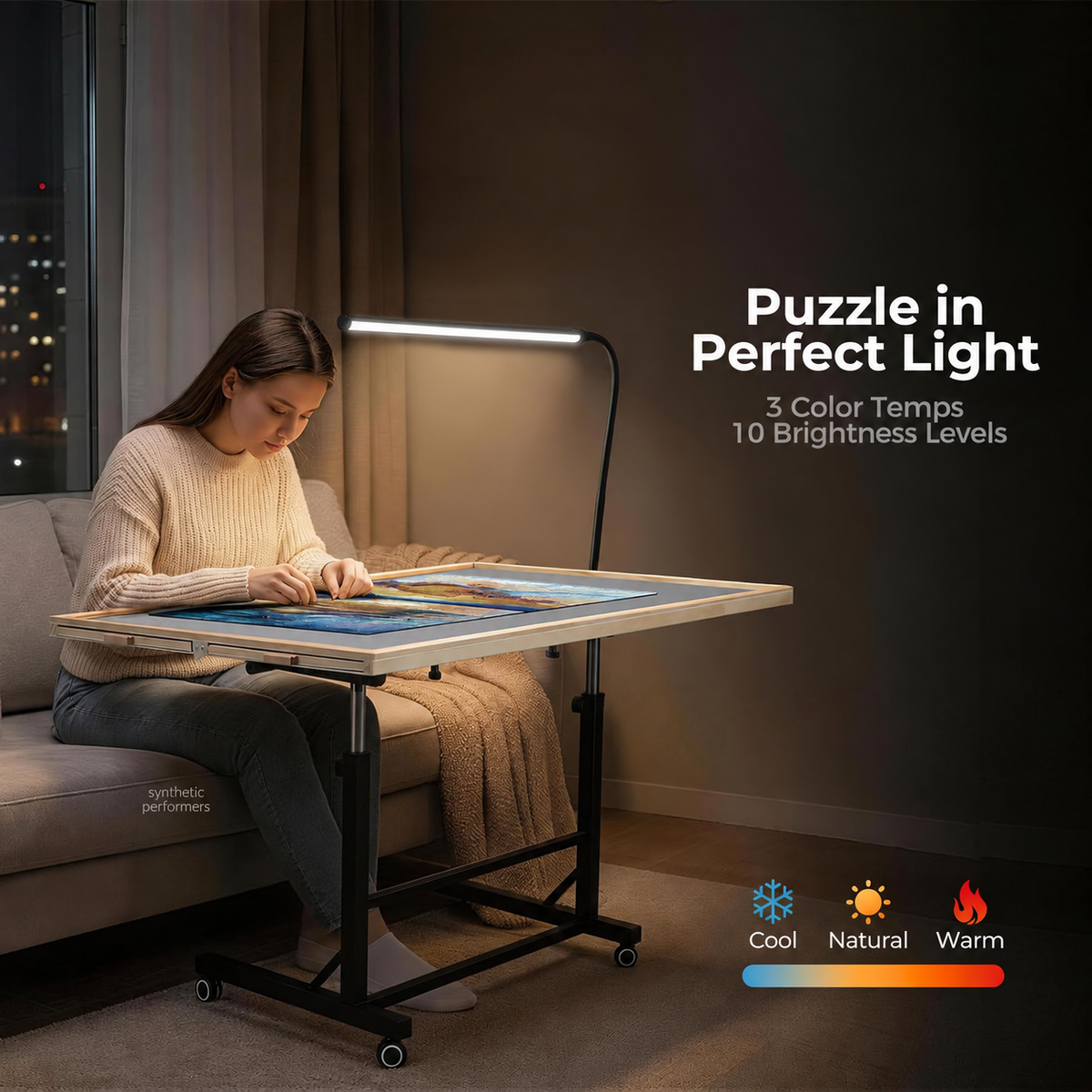1500-Piece Wooden Puzzle Table with LED Light & 4 Drawers
