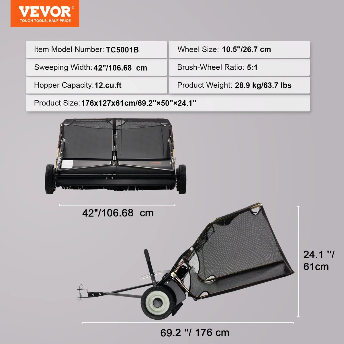 Tow Behind - 42 inch lawn sweeper and model specifications