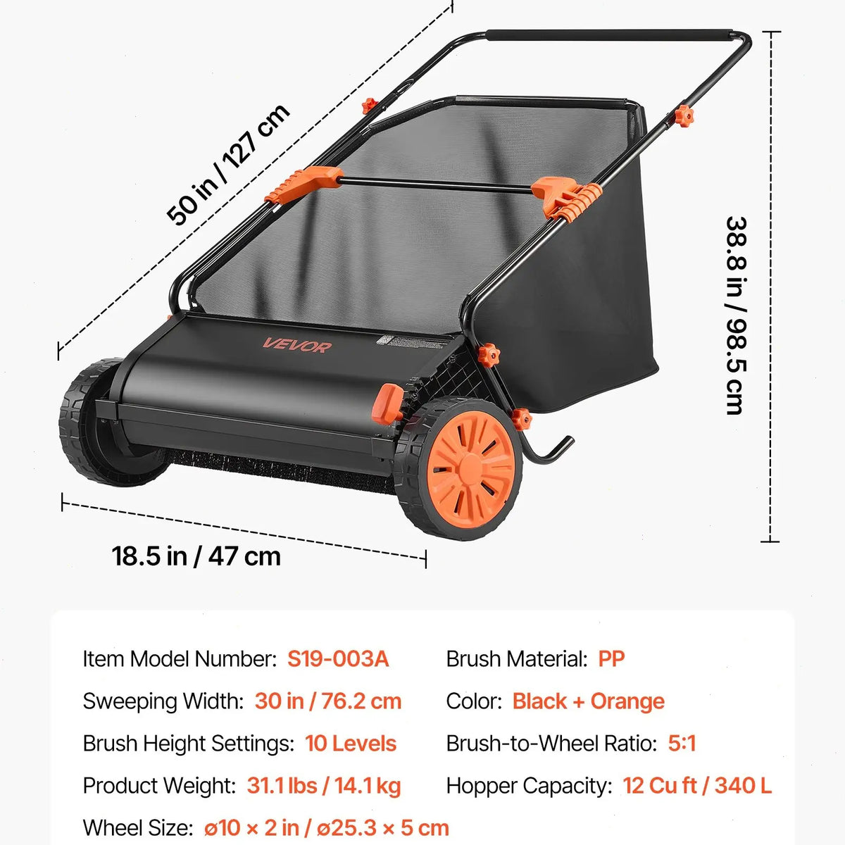 Upgraded Version - 30 inch lawn sweeper and model specifications