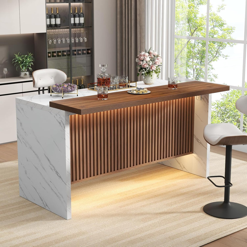 RGB LED lighting illuminating the grille front of the island table