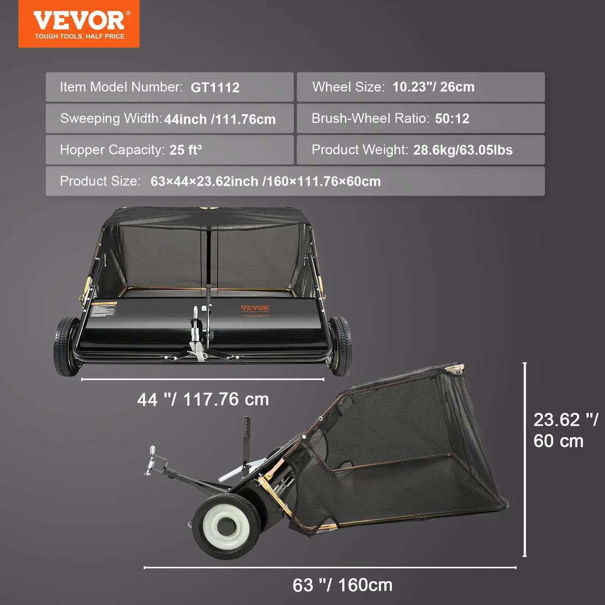 Tow Behind - 44 inch lawn sweeper and model specifications