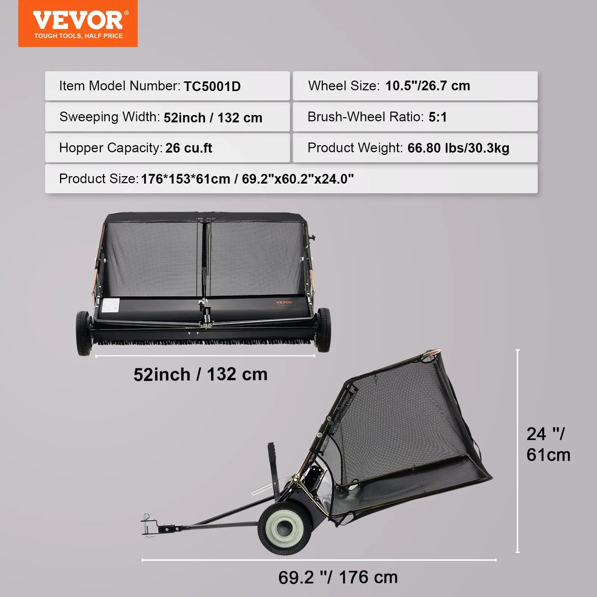 Tow Behind - 52 inch lawn sweeper and model specifications