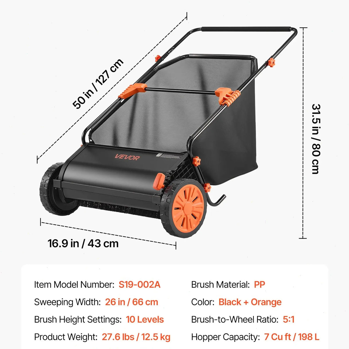 Upgraded Version - 26 inch lawn sweeper and model specifications