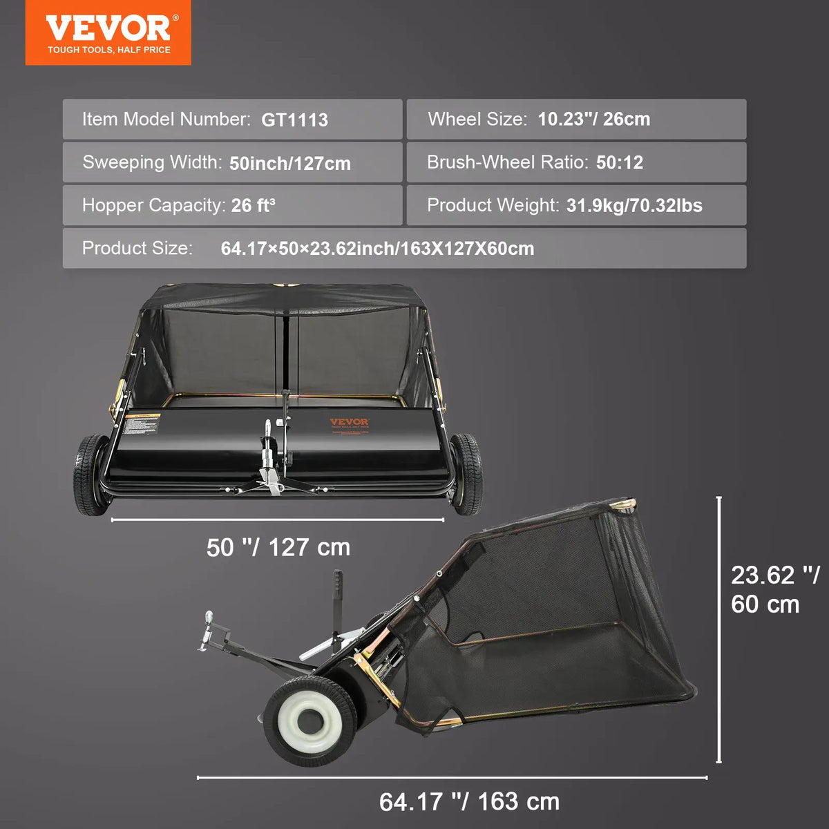 Tow Behind - 50 inch lawn sweeper and model specifications
